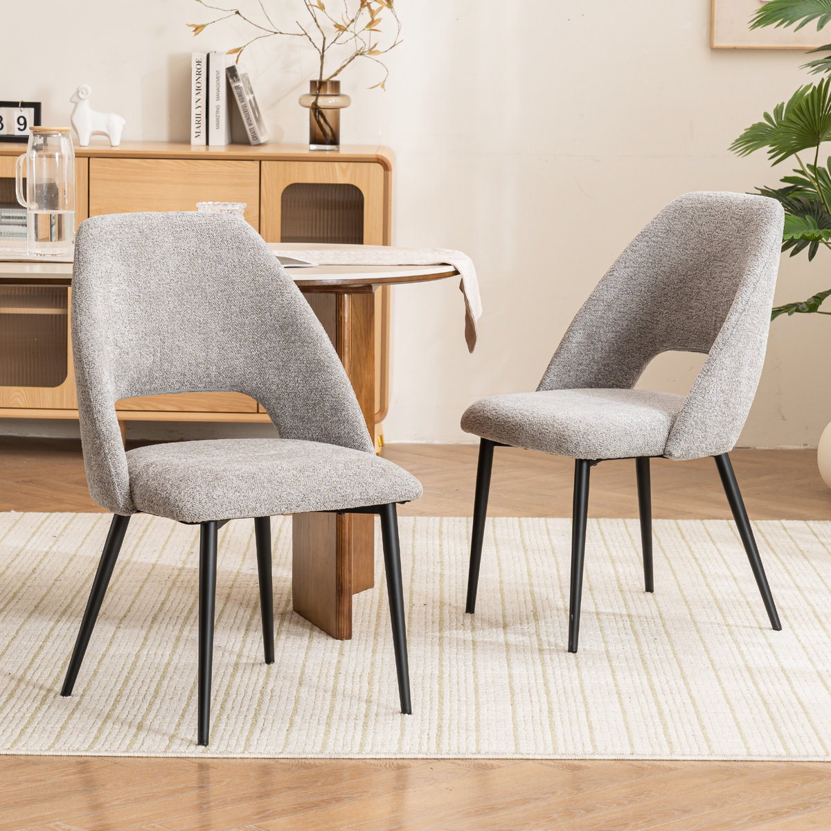 20.1"W Mid-Century Modern Dining Chairs, Fabric/Leather Upholstered Side Chairs, Armless Vanity Chair With Metal Legs For Dining Living Room Vanity Office (Set of 2)